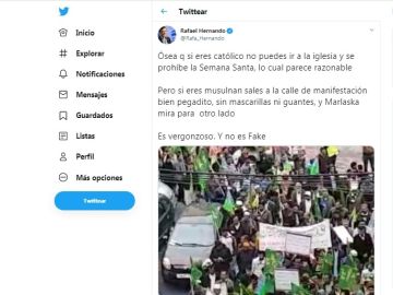 Rafael Hernando comparte un bulo en sus redes y asegura que "no es fake" Rafael Hernando comparte un bulo en sus redes y asegura que "no es fake"