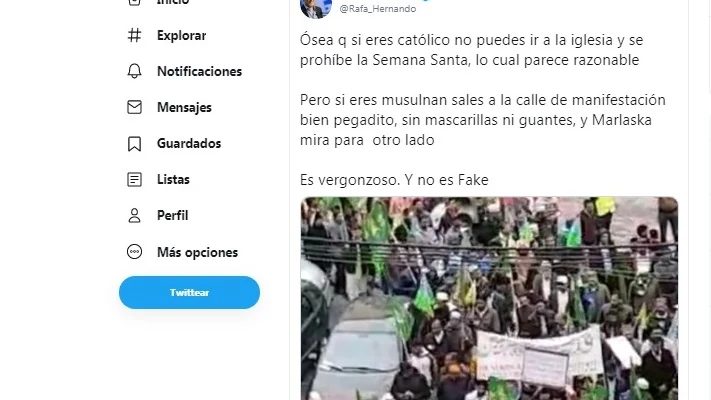 Rafael Hernando comparte un bulo en sus redes y asegura que "no es fake"