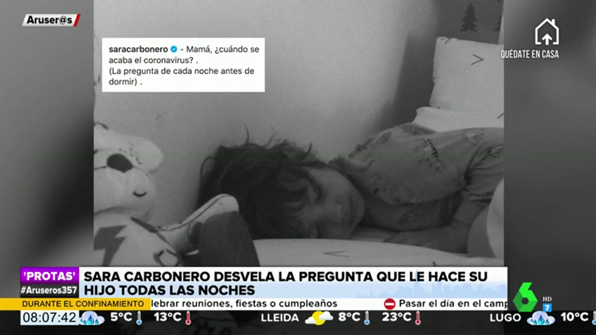 Sara Carbonero desvela la tierna pregunta sobre el coronavirus que le formula su hijo "todas las noches antes de irse a dormir"