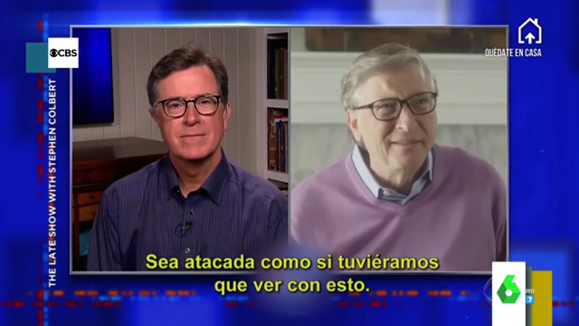 El presentador Stephen Colbert entrevista a Bill Gates 