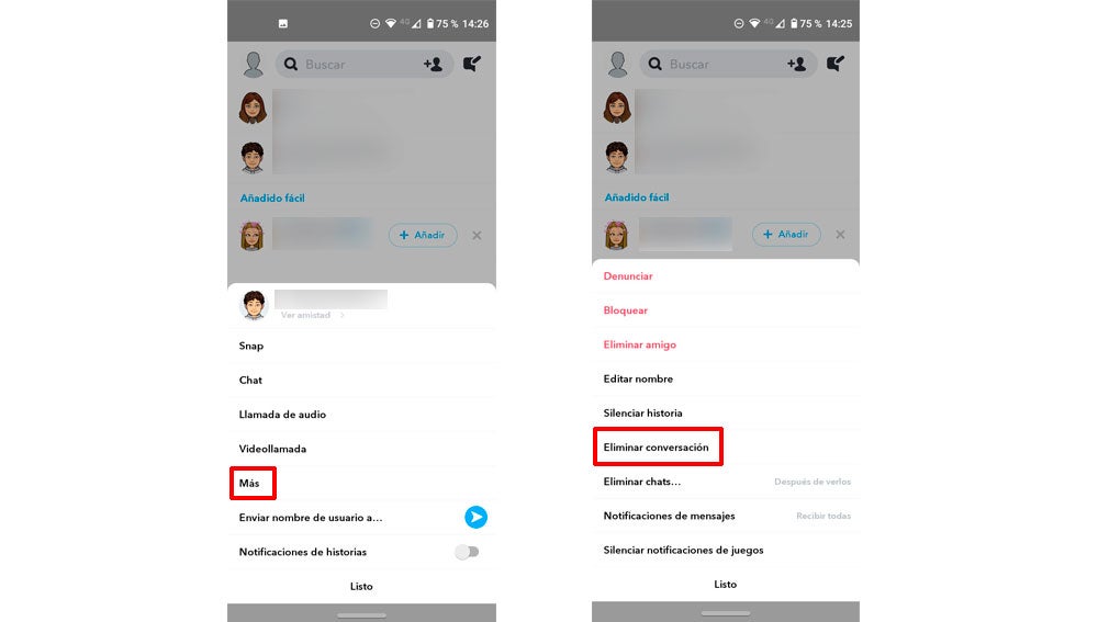 Eliminando una conversación desde la sala de chats
