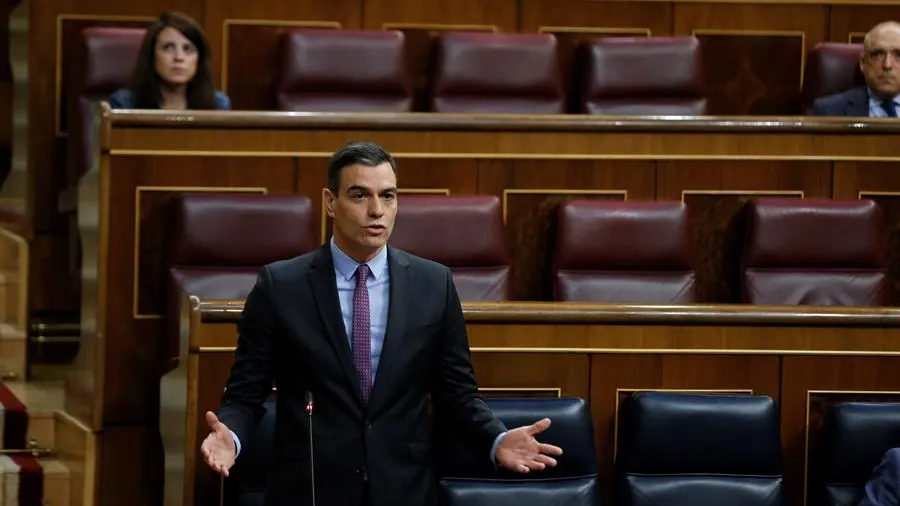 El presidente del Gobierno, Pedro Sánchez, durante su intervención en el Pleno de control al Ejecutivo.