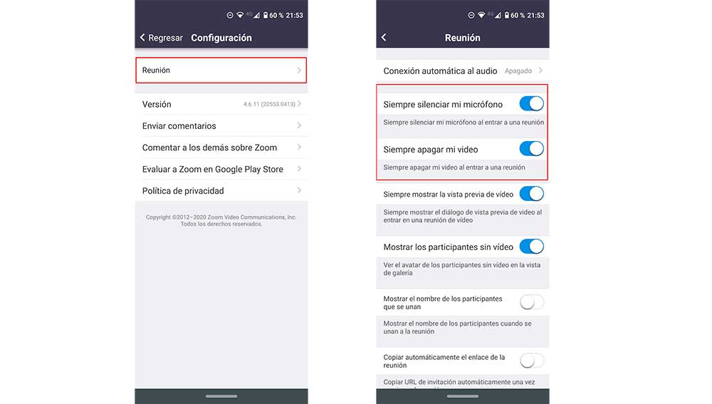 Ajustes de Zoom
