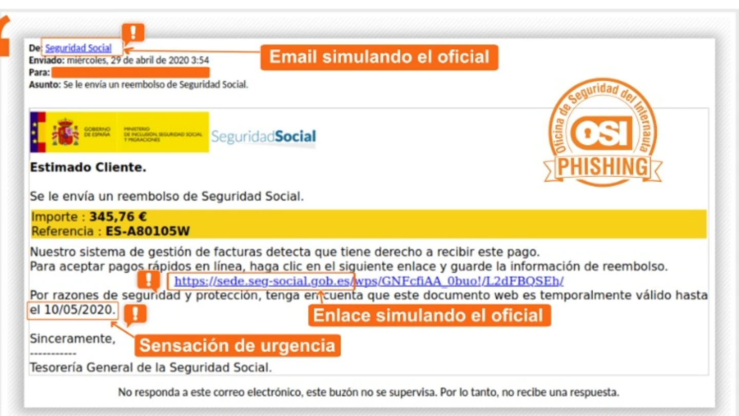 El e-mail falso que simula ser de la Seguridad Social El e-mail falso que simula ser de la Seguridad Social