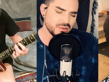 Brian May y Roger Taylor de Queen junto al cantante Adam Lambert Brian May y Roger Taylor de Queen junto al cantante Adam Lambert