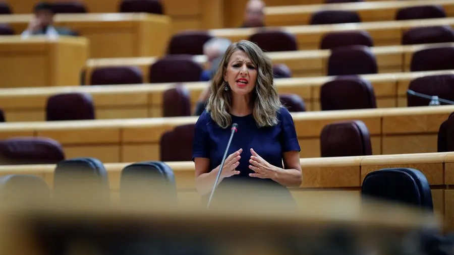 La ministra de Trabajo, Yolanda Díaz, durante la sesión de control al Gobierno en el Senado