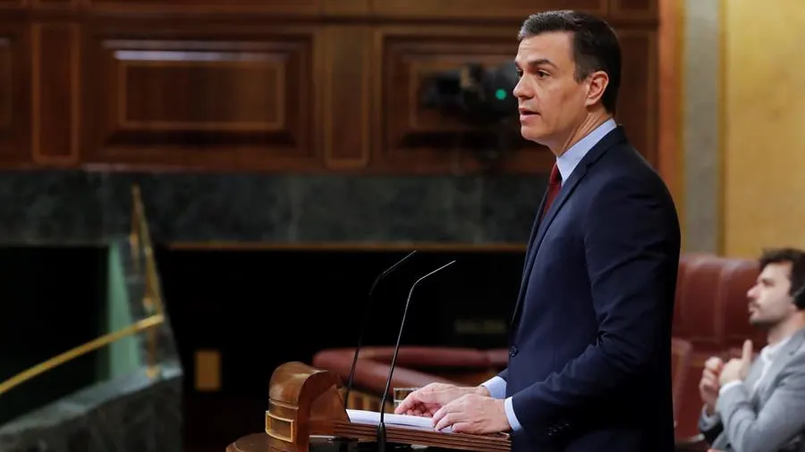 El presidente del Gobierno, Pedro Sánchez, durante su intervención en del debate, este miércoles en el Congreso. 