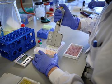 Laboratorio de una empresa de biotecnología durante unas pruebas Laboratorio de una empresa de biotecnología durante unas pruebas
