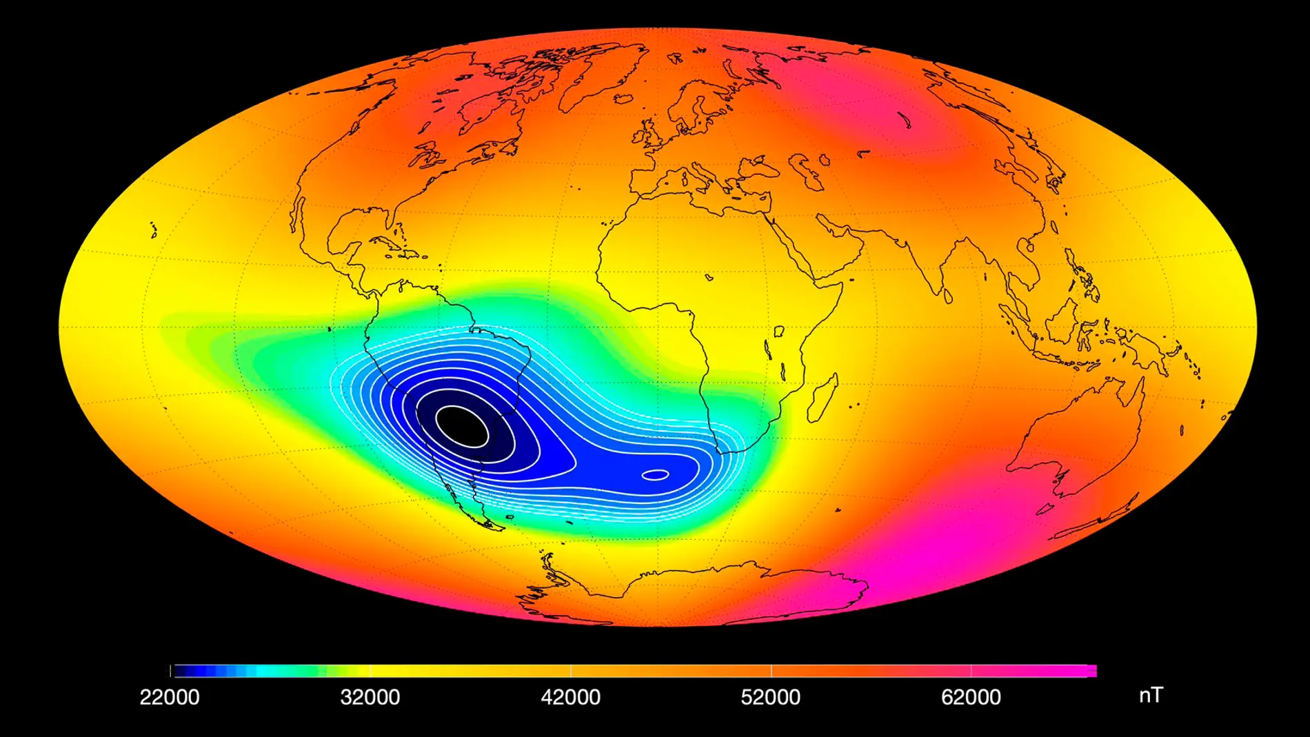 La anomalia magnetica del Atlantico sur parece dividirse