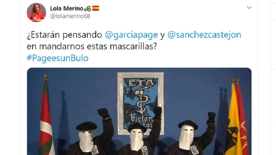 Imagen de un tuit de Lola Merino, portavoz del PP en las Cortes de Castilla-La Mancha Imagen de un tuit de Lola Merino, portavoz del PP en las Cortes de Castilla-La Mancha