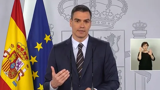 Pedro Sánchez, durante su comparecencia Pedro Sánchez, durante su comparecencia