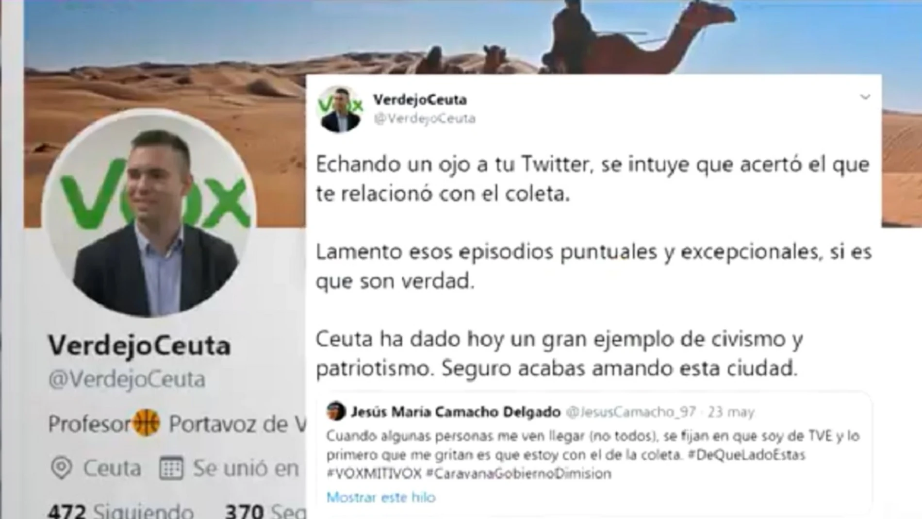Imagen de un tuit del portavoz de Vox en Ceuta