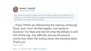 El tuit de Trump que Twitter ha señalizado por "glorificar la violencia"