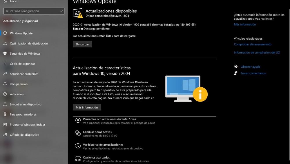 Problema de actualización a la versión 2004 de Windows 10.