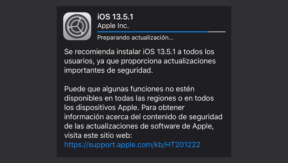 Nueva versión de iOS 13.5.1