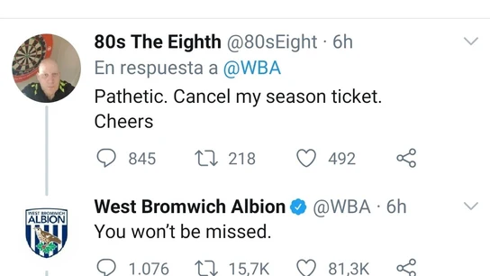 Respuesta del West Bromwich a un aficionado. Respuesta del West Bromwich a un aficionado.