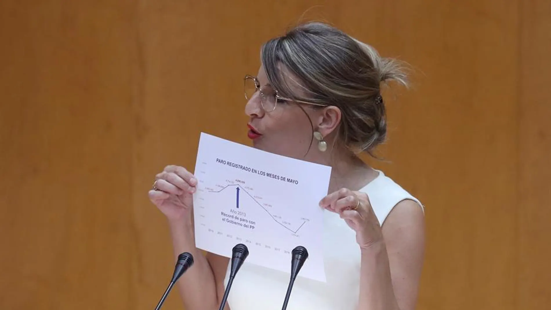 La ministra de Trabajo, Yolanda Díaz, interviene durante la sesión del control al Gobierno 
