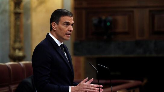 Pedro S&aacute;nchez, en la tribuna del Congreso de los Diputados.