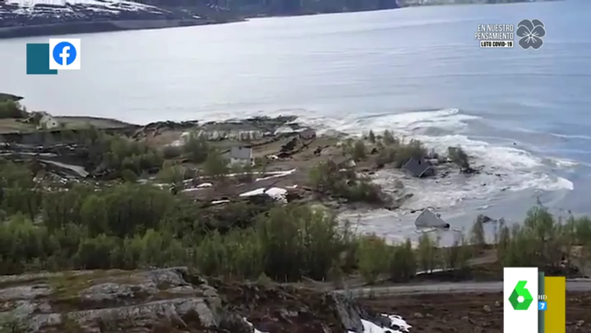 El impactante vídeo de un bloque de tierra con ocho casas hundiéndose en Noruega por el cambio climático