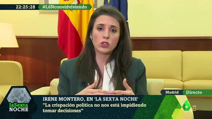 Irene Montero, sobre la crispación en la política: "A veces no podemos dejar sin respuesta palabras que vulneran los derechos humanos"