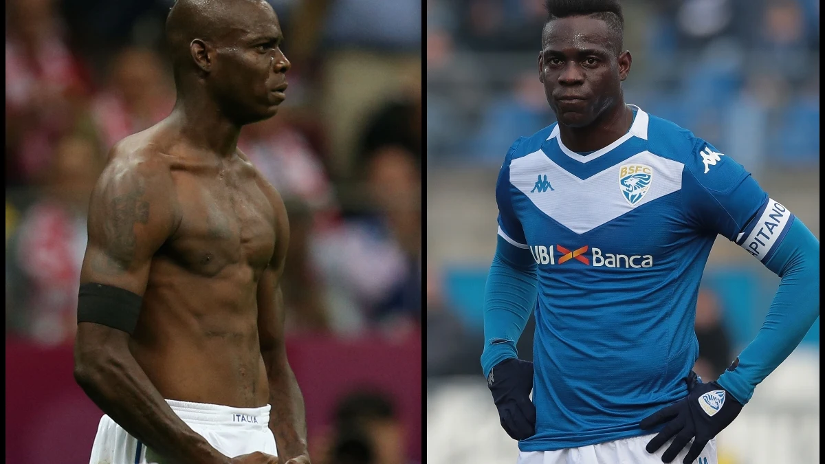 Mario Balotelli, en la Eurocopa de 2012 y en la actualidad en el Brescia