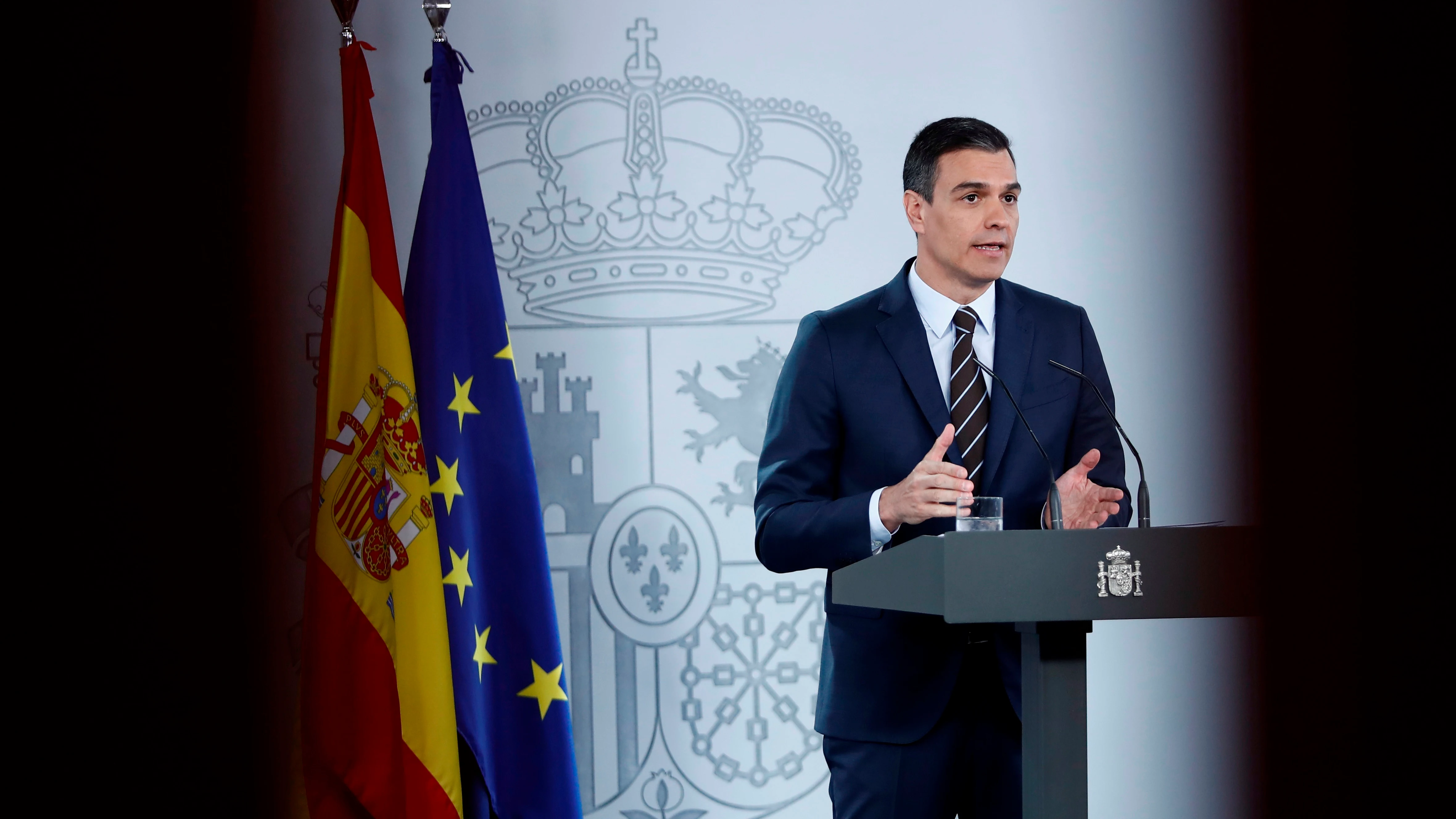 El presidente del Gobierno, Pedro Sánchez, durante su comparecencia