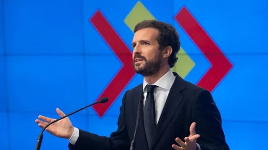 El presidente del PP, Pablo Casado, este lunes en Madrid, durante su intervención ante la Junta Directiva Nacional del partido El presidente del PP, Pablo Casado, este lunes en Madrid, durante su intervención ante la Junta Directiva Nacional del partido