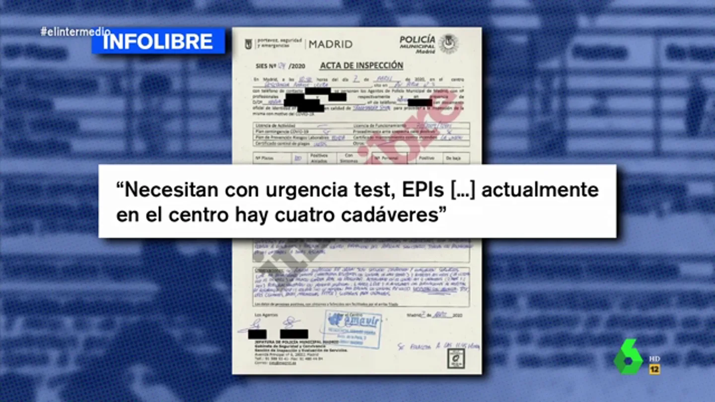 Existencia de cadáveres y falta de EPIs: las actas de la Policía que inspeccionaba las residencias de Madrid Existencia de cadáveres y falta de EPIs: las actas de la Policía que inspeccionaba las residencias de Madrid