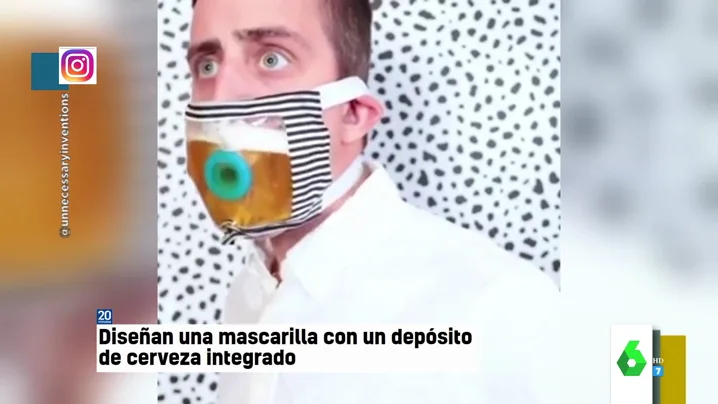 Diseñan una mascarilla con un depósito para beber cerveza