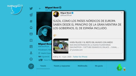 Del "negacionismo con el coronavirus" a "los microchips y el polvo inteligente": las declaraciones de Miguel Bosé sobre la pandemia Del "negacionismo con el coronavirus" a "los microchips y el polvo inteligente": las declaraciones de Miguel Bosé sobre la pandemia