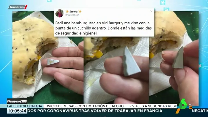 Se pide una hamburguesa y encuentra por sorpresa la punta de un cuchillo dentro