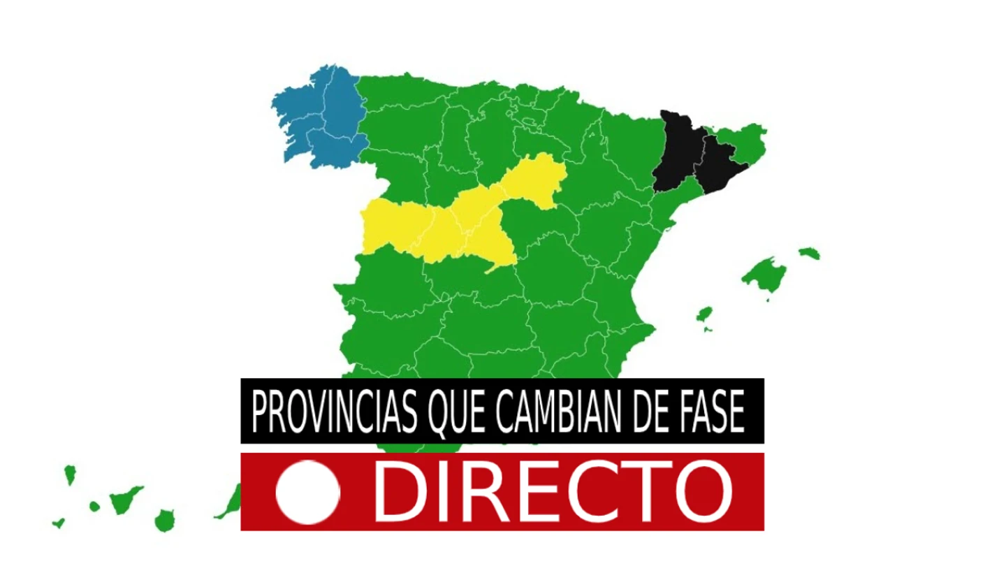 Provincias que cambian de fase por la desescalada del Coronavirus en España hoy, última hora, en directo Provincias que cambian de fase por la desescalada del Coronavirus en España hoy, última hora, en directo