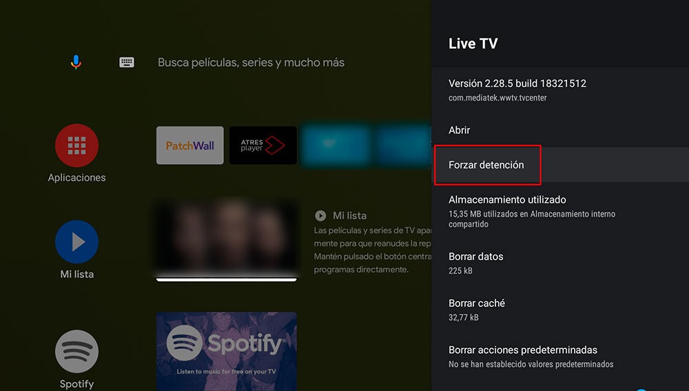 Deteniendo una app en Android TV
