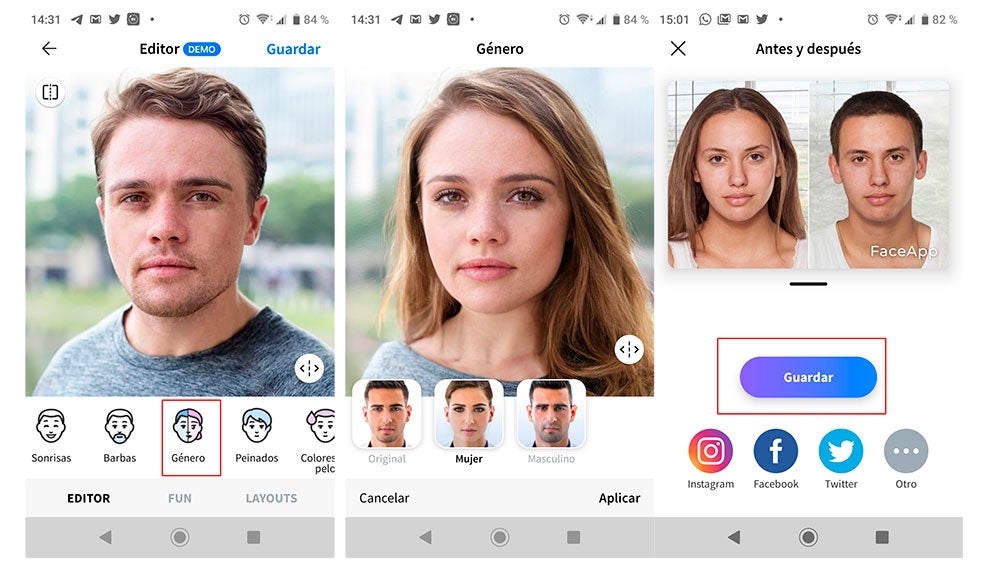 Filtro de género de FaceApp