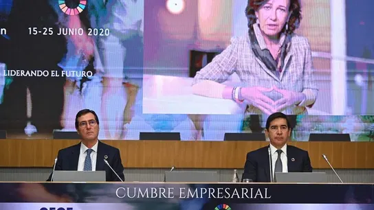 El presidente de la CEOE, Antonio Garamendi, en un momento de la cumbre El presidente de la CEOE, Antonio Garamendi, en un momento de la cumbre