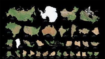 Continentes, países y regiones divididas de mayor a menor tamaño