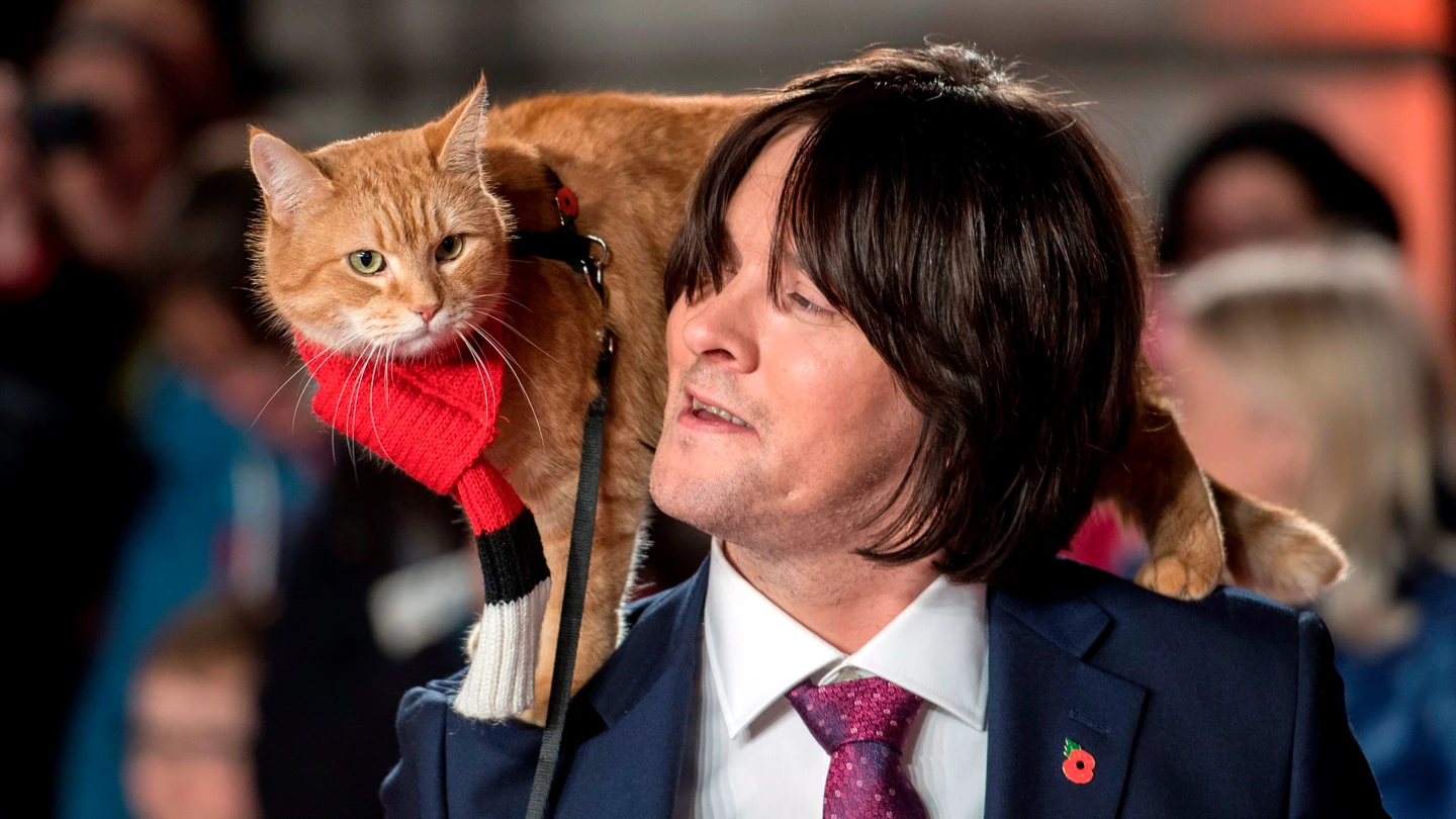 El escritor y músico británico James Bowen y su gato Bob El escritor y músico británico James Bowen y su gato Bob