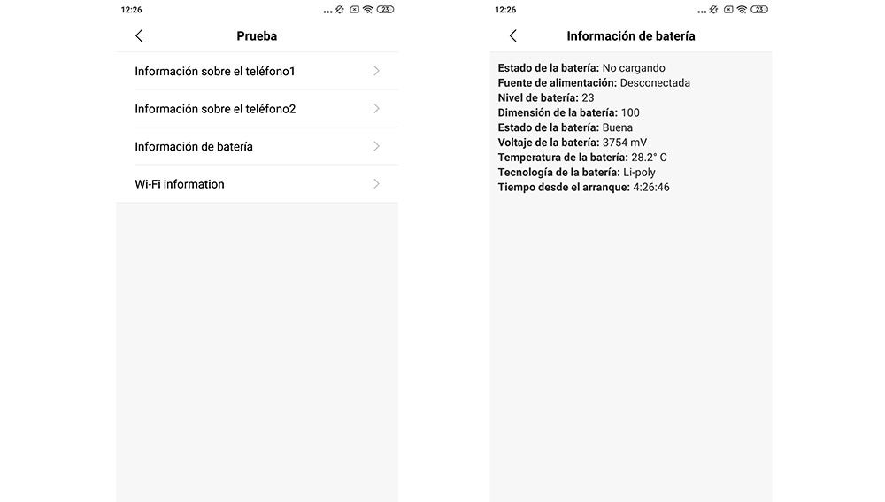 Menú de información