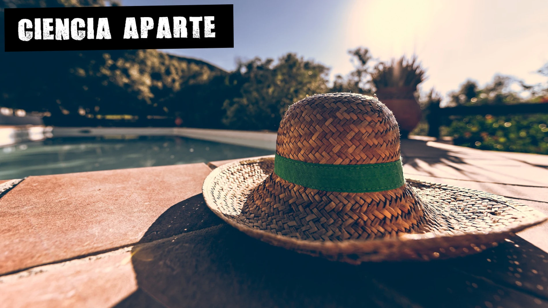 Sombrero de paja en la piscina Sombrero de paja en la piscina