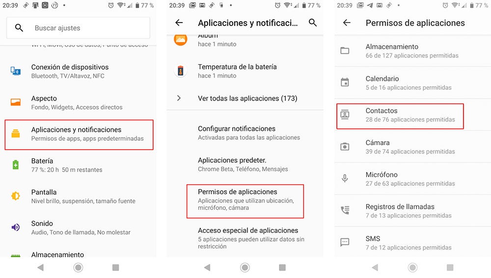 Bloqueando el acceso a los contactos