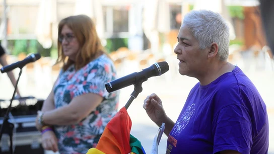 La presidenta de la Federación Estatal de Lesbianas, Gais, Trans y Bisexuales (FELGTB), Uge Sangil durante una rueda de prensa La presidenta de la Federación Estatal de Lesbianas, Gais, Trans y Bisexuales (FELGTB), Uge Sangil durante una rueda de prensa
