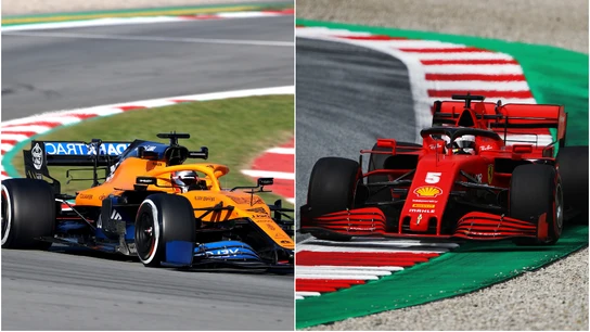 El McLaren de Carlos Sainz y el Ferrari de Sebastian Vettel El McLaren de Carlos Sainz y el Ferrari de Sebastian Vettel