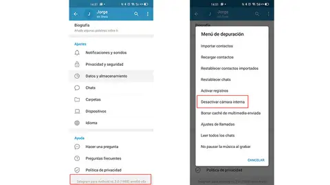 Desactivando la cámara nativa de Telegram Desactivando la cámara nativa de Telegram