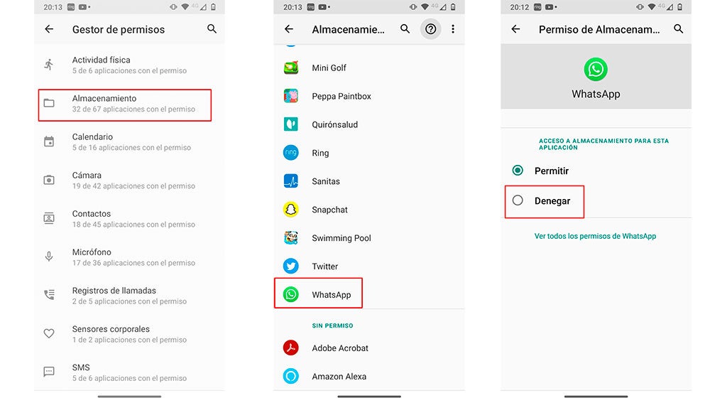 Denegando permisos a una app