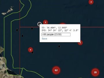 Imagen de las coordenadas donde se encuentra una patera con 95 migrantes Imagen de las coordenadas donde se encuentra una patera con 95 migrantes