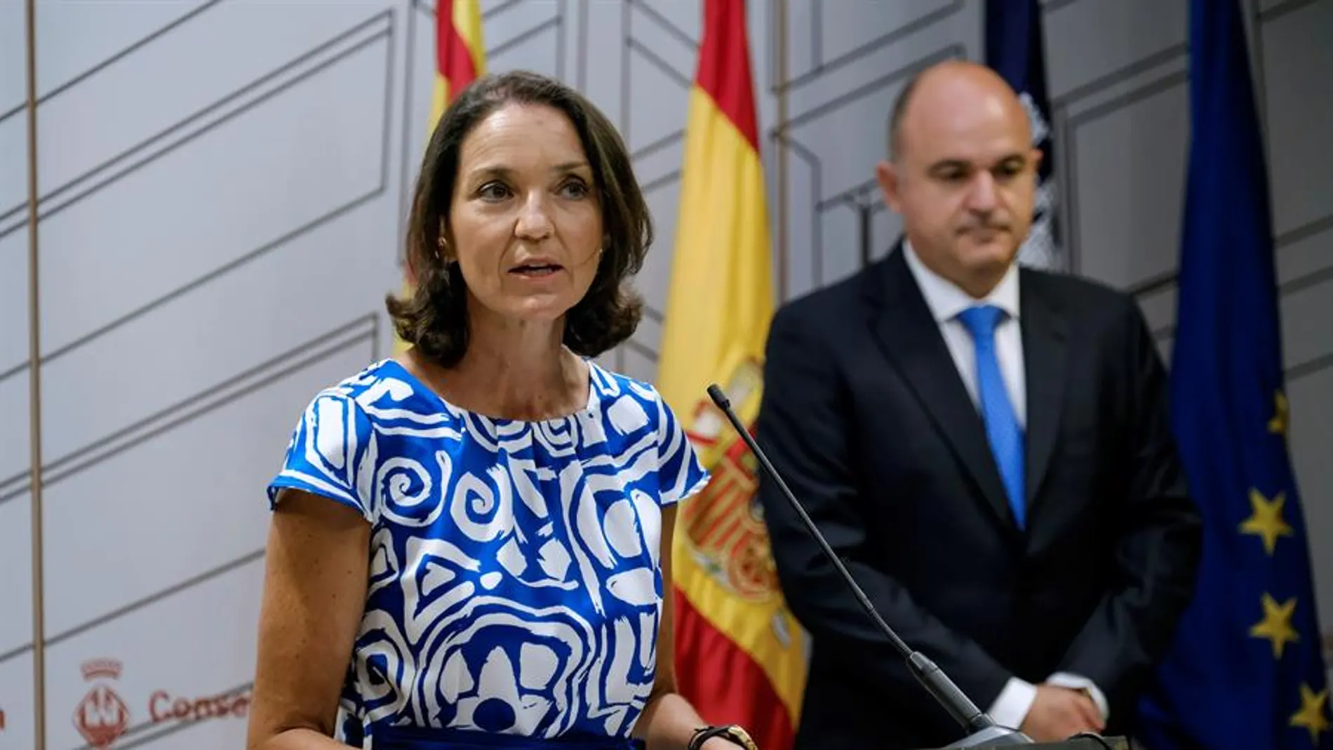 La ministra de Industria, Comercio y Turismo, Reyes Maroto, durante la rueda de prensa en Ibiza