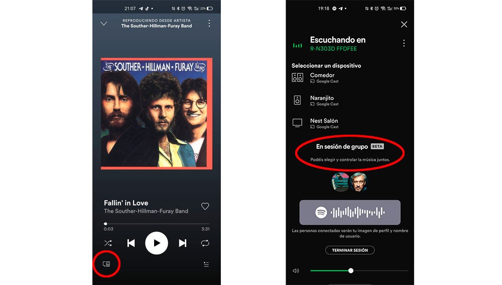 Sesión de grupo activa en Spotify