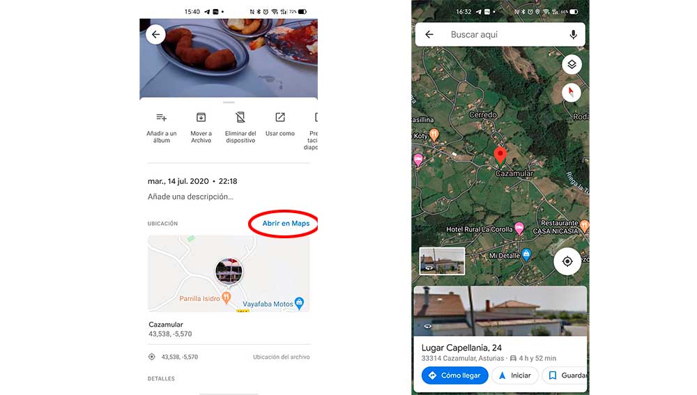 Abriendo una foto en Google Maps