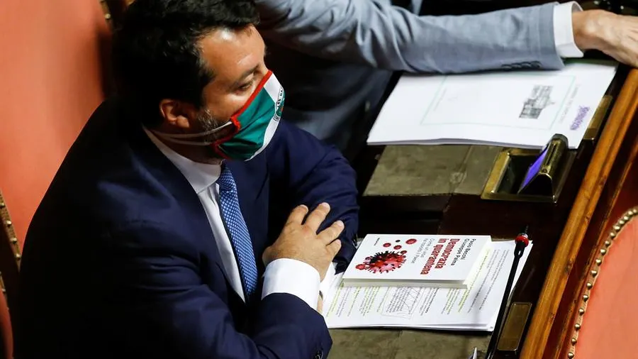 El líder ultraderechista Matteo Salvini, durante la sesión en el Senado.