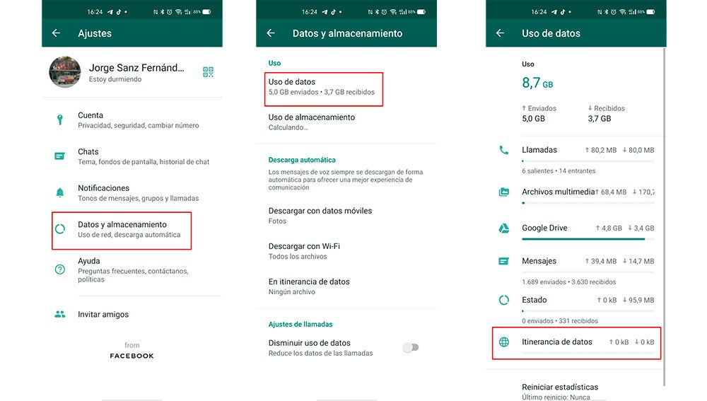 Consumo de datos móviles en WhatsApp